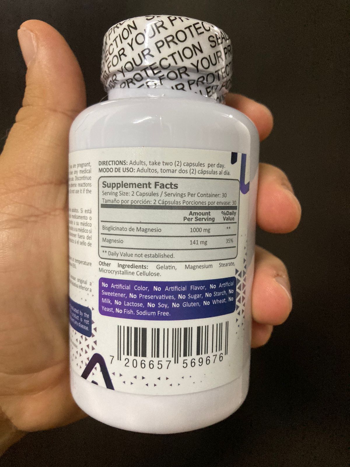 Magnesium Bisglycinate 500 mg 60 cápsulas.